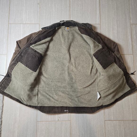 VTG Early 00s Mocha Brown Distressed Carhartt Arctic Work Jacket XL Tall - Picture 7 of 14